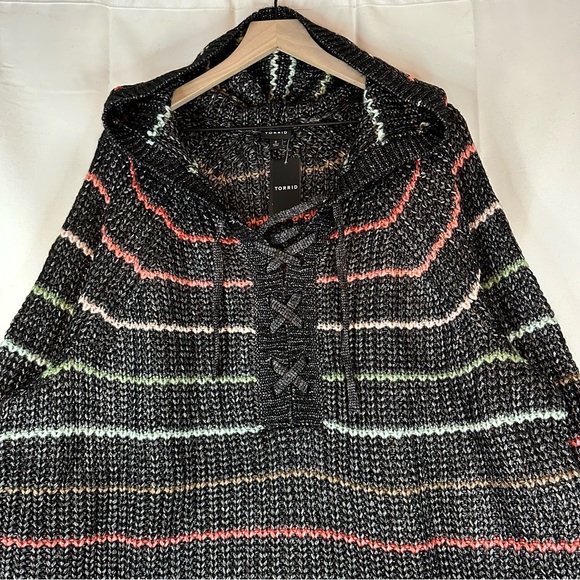 TORRID Women’s Size 3X 3 22-24 Sweater Multi Stripe Chunky Yarn Hoodie NWT - Picture 5 of 15
